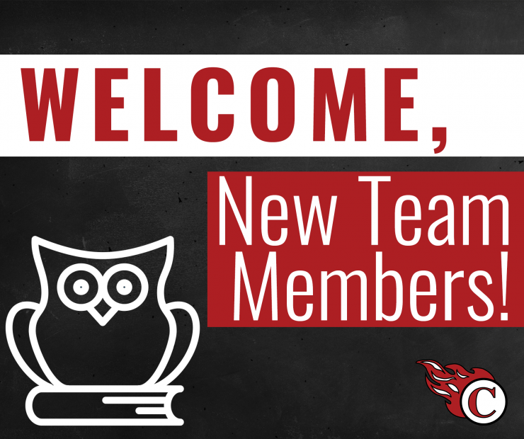 Welcome, new Cardinal CSD team members. Owl drawing on chalkboard.