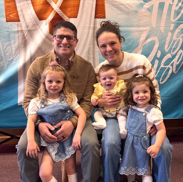 New Cardinal MS/HS Physical Education teacher Megan Black-Campion with her husband and three small children.