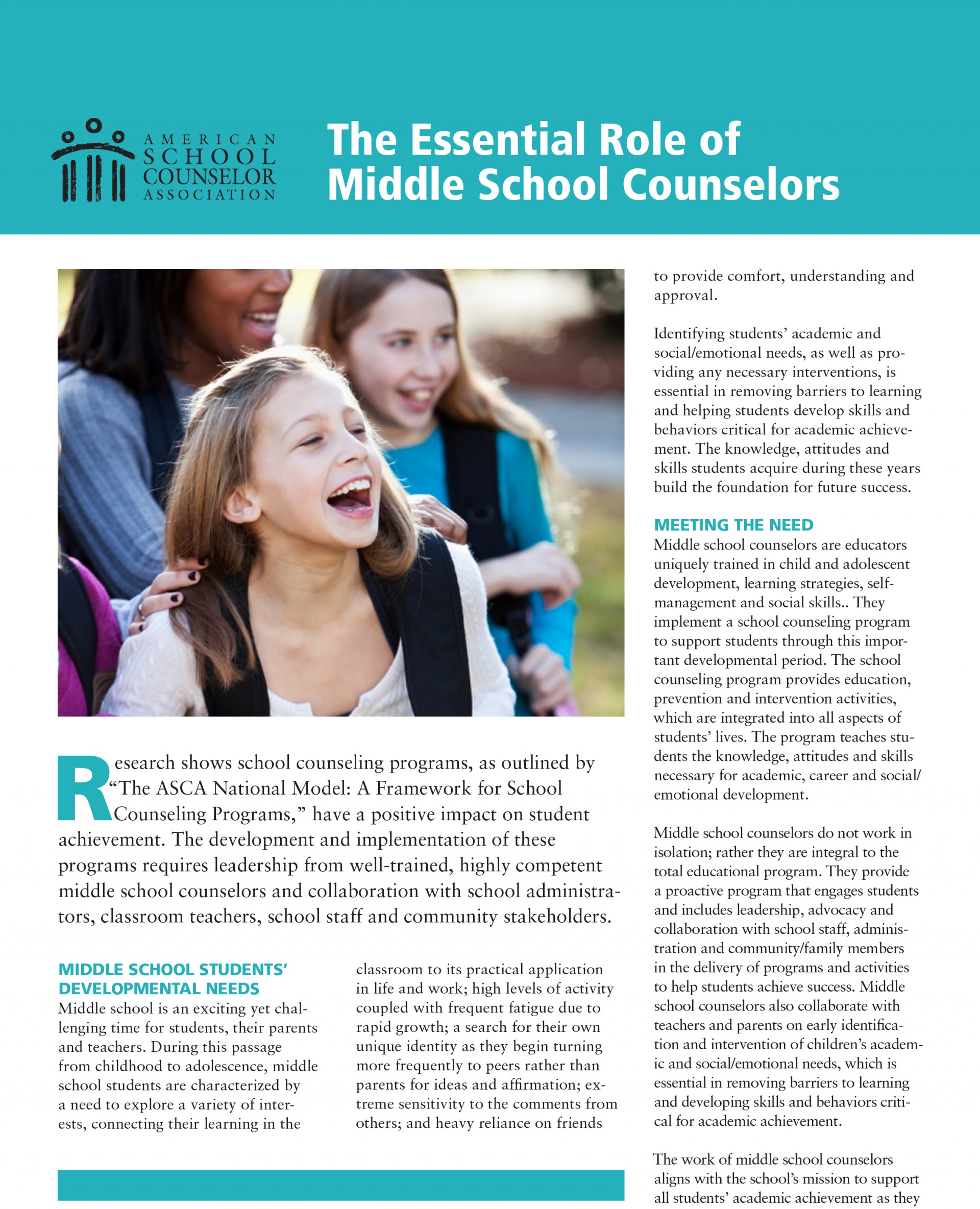Screenshot of Essential Role of Middle School Counselors PDF